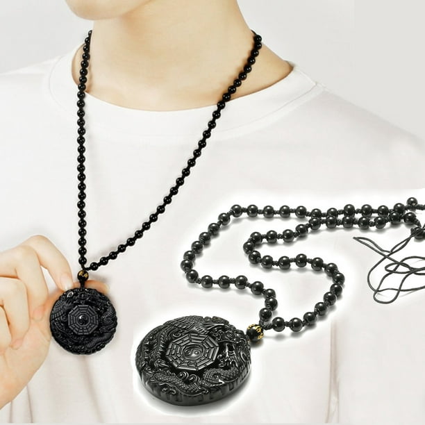 Fashion Obsidian Pendant Lucky Man Pray Energy Stone Necklace Special Symbol